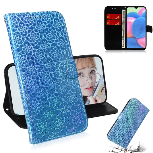 For Galaxy A30s Solid Color Colorful Magnetic Buckle Horizontal Flip PU Leather Case with Holder & Card Slots & Wallet & Lanyard(Blue) by buy2fix