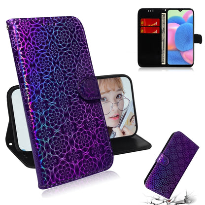 For Galaxy A30s Solid Color Colorful Magnetic Buckle Horizontal Flip PU Leather Case with Holder & Card Slots & Wallet & Lanyard(Purple) by buy2fix