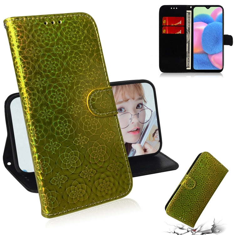 For Galaxy A30s Solid Color Colorful Magnetic Buckle Horizontal Flip PU Leather Case with Holder & Card Slots & Wallet & Lanyard(Gold) by buy2fix