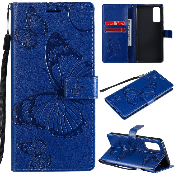 For Samsung Galaxy S20 FE 5G / S20 Lite 3D Butterflies Embossing Pattern Horizontal Flip Leather Case with Holder & Card Slot & Wallet(Blue) by buy2fix