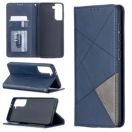 For Samsung Galaxy S21 5G Rhombus Texture Horizontal Flip Magnetic Leather Case with Holder & Card Slots(Blue) - Galaxy S21 5G Cases by buy2fix | Online Shopping UK | buy2fix