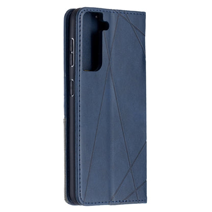 For Samsung Galaxy S21 5G Rhombus Texture Horizontal Flip Magnetic Leather Case with Holder & Card Slots(Blue) - Galaxy S21 5G Cases by buy2fix | Online Shopping UK | buy2fix