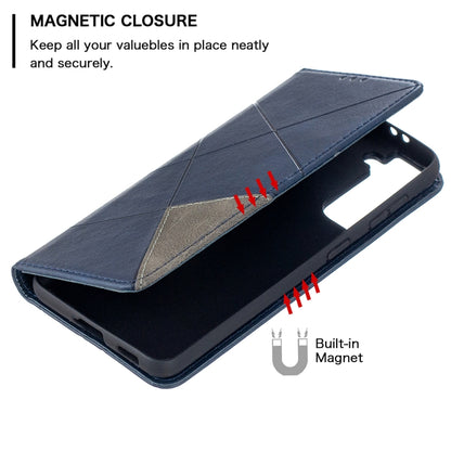 For Samsung Galaxy S21 5G Rhombus Texture Horizontal Flip Magnetic Leather Case with Holder & Card Slots(Blue) - Galaxy S21 5G Cases by buy2fix | Online Shopping UK | buy2fix
