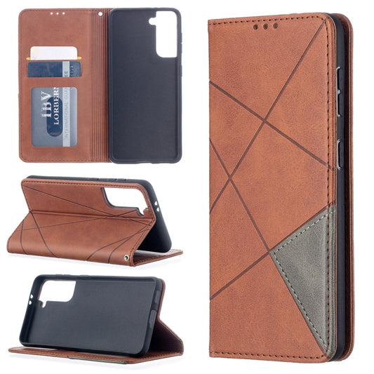 For Samsung Galaxy S21 5G Rhombus Texture Horizontal Flip Magnetic Leather Case with Holder & Card Slots(Brown) - Galaxy S21 5G Cases by buy2fix | Online Shopping UK | buy2fix