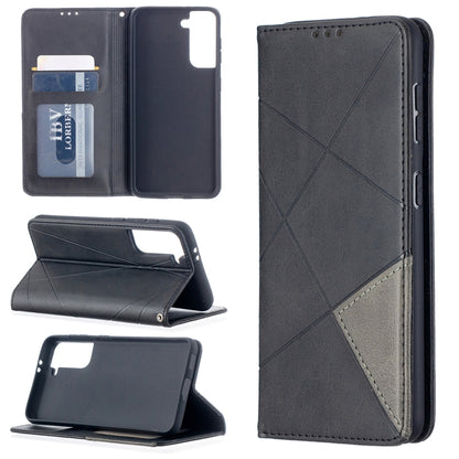 For Samsung Galaxy S21 5G Rhombus Texture Horizontal Flip Magnetic Leather Case with Holder & Card Slots(Black) - Galaxy S21 5G Cases by buy2fix | Online Shopping UK | buy2fix