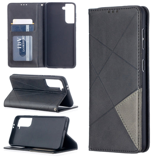 For Samsung Galaxy S21 5G Rhombus Texture Horizontal Flip Magnetic Leather Case with Holder & Card Slots(Black) - Galaxy S21 5G Cases by buy2fix | Online Shopping UK | buy2fix