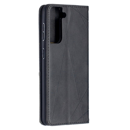For Samsung Galaxy S21 5G Rhombus Texture Horizontal Flip Magnetic Leather Case with Holder & Card Slots(Black) - Galaxy S21 5G Cases by buy2fix | Online Shopping UK | buy2fix