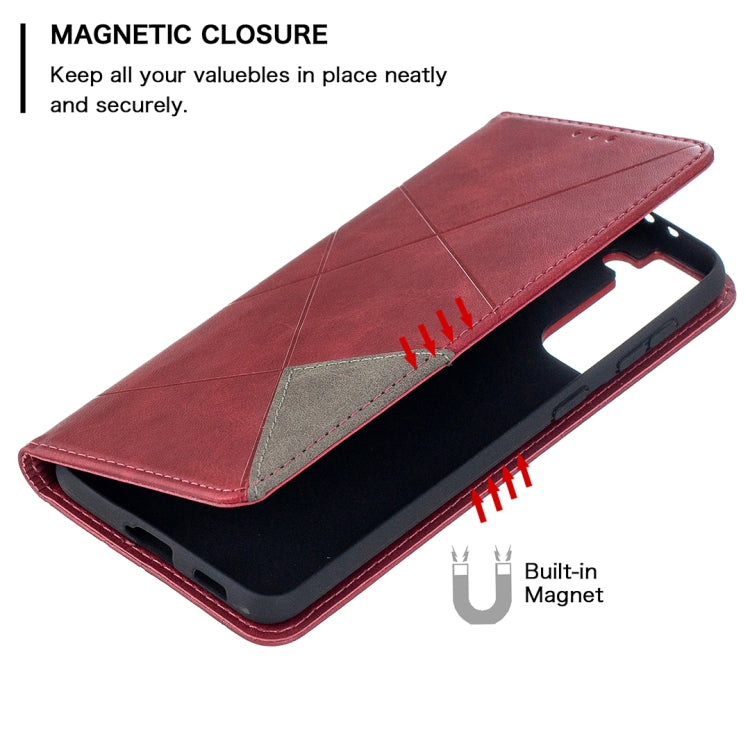 For Samsung Galaxy S21+ 5G Rhombus Texture Horizontal Flip Magnetic Leather Case with Holder & Card Slots(Red) - Galaxy S21+ 5G Cases by buy2fix | Online Shopping UK | buy2fix