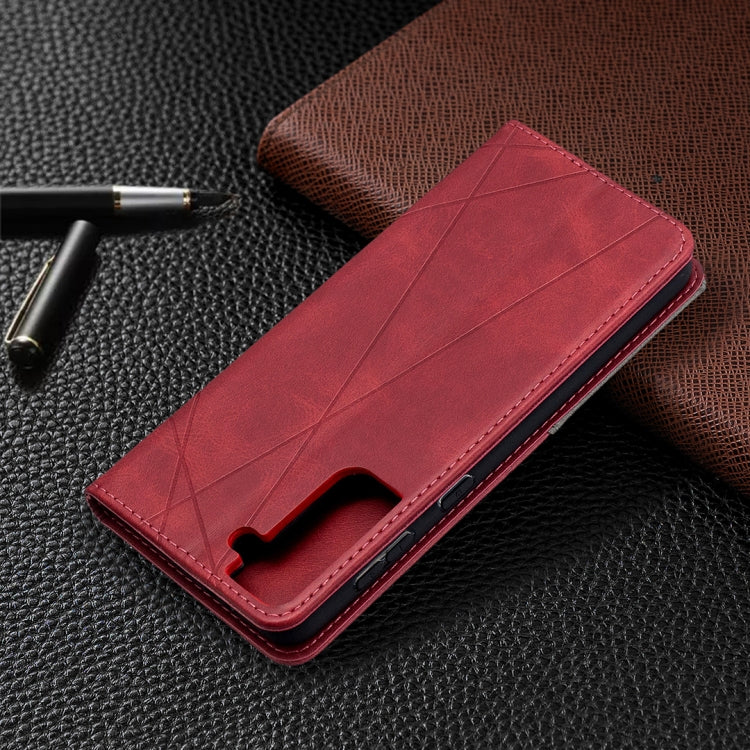 For Samsung Galaxy S21+ 5G Rhombus Texture Horizontal Flip Magnetic Leather Case with Holder & Card Slots(Red) - Galaxy S21+ 5G Cases by buy2fix | Online Shopping UK | buy2fix