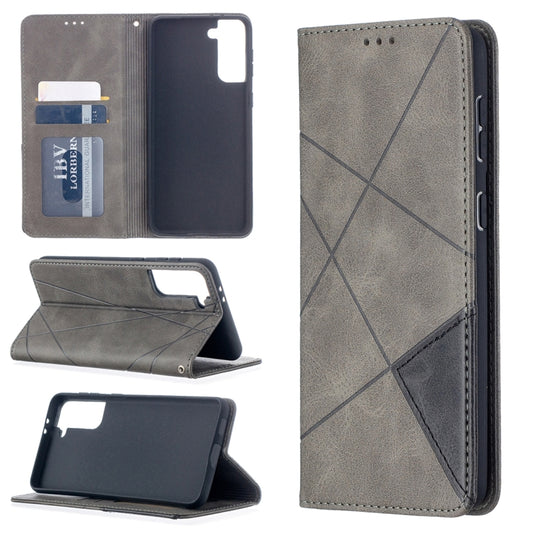 For Samsung Galaxy S21+ 5G Rhombus Texture Horizontal Flip Magnetic Leather Case with Holder & Card Slots(Grey) - Galaxy S21+ 5G Cases by buy2fix | Online Shopping UK | buy2fix