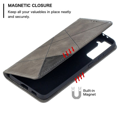 For Samsung Galaxy S21+ 5G Rhombus Texture Horizontal Flip Magnetic Leather Case with Holder & Card Slots(Grey) - Galaxy S21+ 5G Cases by buy2fix | Online Shopping UK | buy2fix