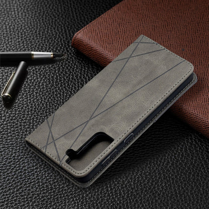 For Samsung Galaxy S21+ 5G Rhombus Texture Horizontal Flip Magnetic Leather Case with Holder & Card Slots(Grey) - Galaxy S21+ 5G Cases by buy2fix | Online Shopping UK | buy2fix