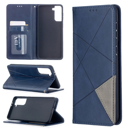 For Samsung Galaxy S21+ 5G Rhombus Texture Horizontal Flip Magnetic Leather Case with Holder & Card Slots(Blue) - Galaxy S21+ 5G Cases by buy2fix | Online Shopping UK | buy2fix