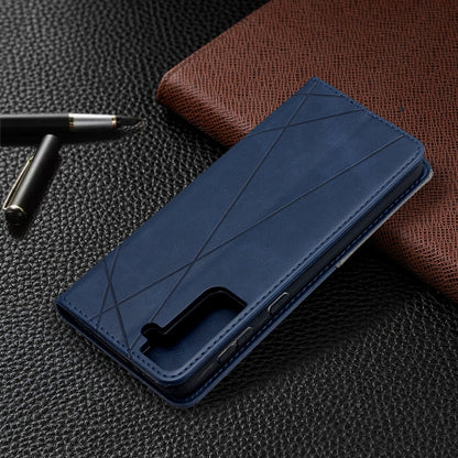 For Samsung Galaxy S21+ 5G Rhombus Texture Horizontal Flip Magnetic Leather Case with Holder & Card Slots(Blue) - Galaxy S21+ 5G Cases by buy2fix | Online Shopping UK | buy2fix