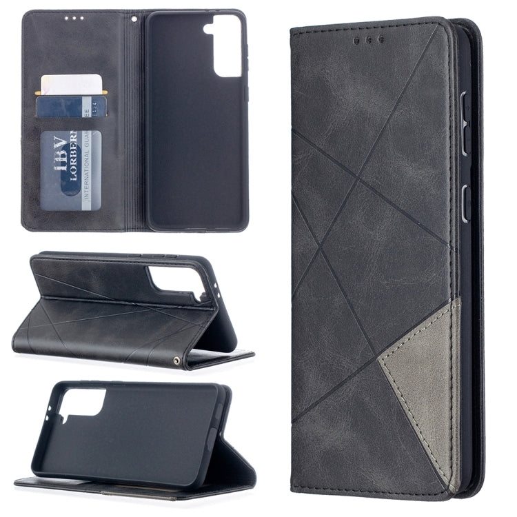 For Samsung Galaxy S21+ 5G Rhombus Texture Horizontal Flip Magnetic Leather Case with Holder & Card Slots(Black) - Galaxy S21+ 5G Cases by buy2fix | Online Shopping UK | buy2fix