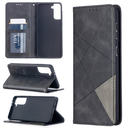 For Samsung Galaxy S21+ 5G Rhombus Texture Horizontal Flip Magnetic Leather Case with Holder & Card Slots(Black) - Galaxy S21+ 5G Cases by buy2fix | Online Shopping UK | buy2fix