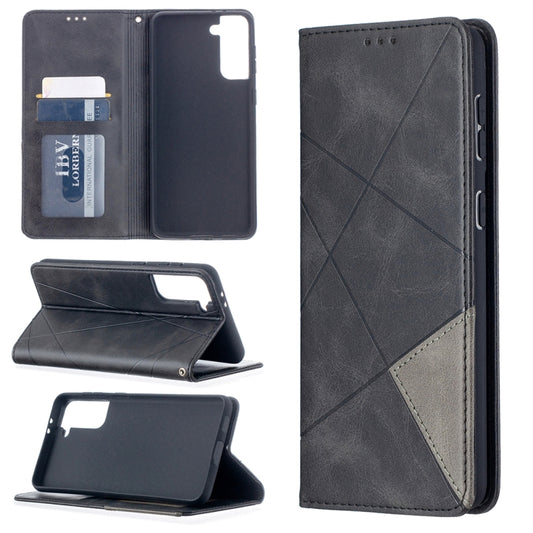 For Samsung Galaxy S21+ 5G Rhombus Texture Horizontal Flip Magnetic Leather Case with Holder & Card Slots(Black) - Galaxy S21+ 5G Cases by buy2fix | Online Shopping UK | buy2fix
