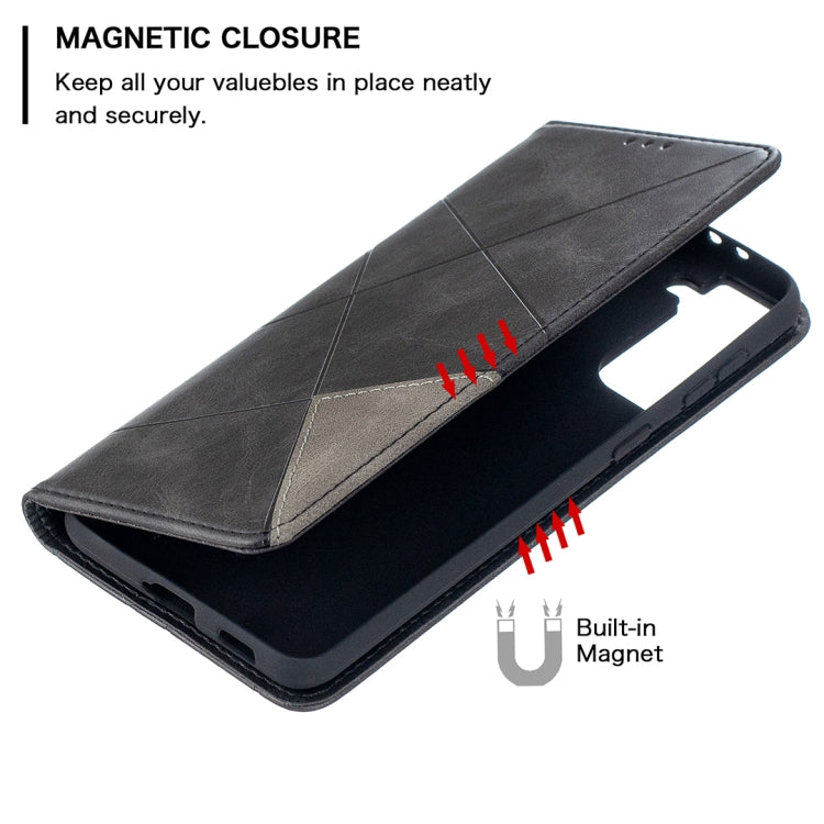 For Samsung Galaxy S21+ 5G Rhombus Texture Horizontal Flip Magnetic Leather Case with Holder & Card Slots(Black) - Galaxy S21+ 5G Cases by buy2fix | Online Shopping UK | buy2fix