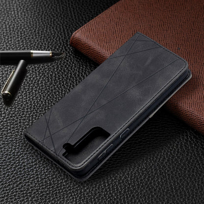 For Samsung Galaxy S21+ 5G Rhombus Texture Horizontal Flip Magnetic Leather Case with Holder & Card Slots(Black) - Galaxy S21+ 5G Cases by buy2fix | Online Shopping UK | buy2fix