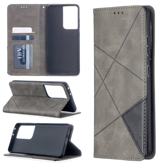 For Samsung Galaxy S21 Ultra 5G Rhombus Texture Horizontal Flip Magnetic Leather Case with Holder & Card Slots(Grey) - Galaxy S21 Ultra 5G Cases by buy2fix | Online Shopping UK | buy2fix
