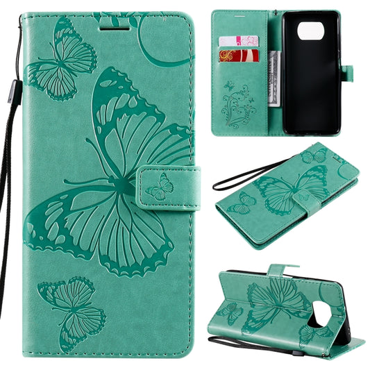 For Xiaomi Poco X3 NFC 3D Butterflies Embossing Pattern Horizontal Flip Leather Case with Holder & Card Slot & Wallet(Green) - Xiaomi Cases by buy2fix | Online Shopping UK | buy2fix