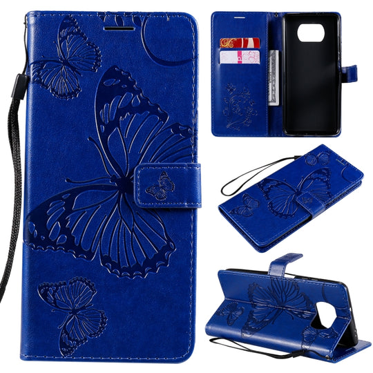 For Xiaomi Poco X3 NFC 3D Butterflies Embossing Pattern Horizontal Flip Leather Case with Holder & Card Slot & Wallet(Blue)