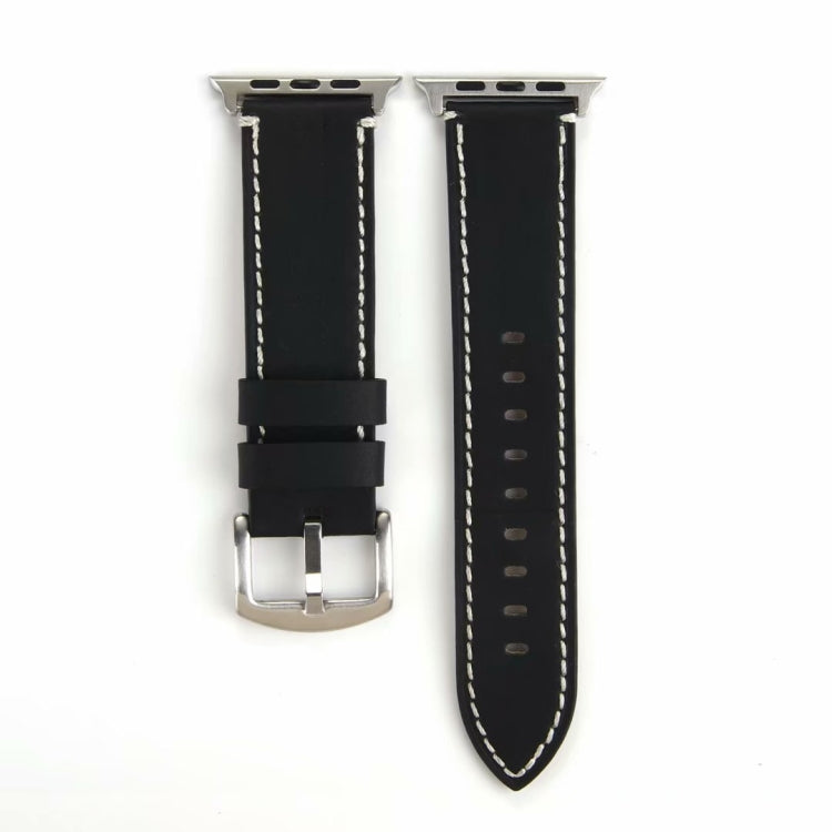 Calfskin Genuine Leather Watch Band For Apple Watch Series 7 41mm / 6 & SE & 5 & 4 40mm / 3 & 2 & 1 38mm(Black) by buy2fix