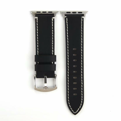 Calfskin Genuine Leather Watch Band For Apple Watch Series 7 41mm / 6 & SE & 5 & 4 40mm / 3 & 2 & 1 38mm(Black) by buy2fix