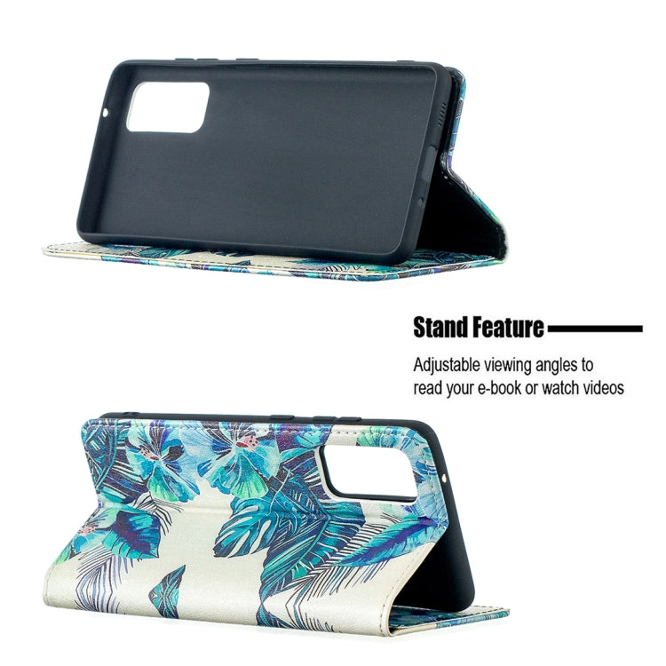 For Samsung Galaxy S20 FE Colored Drawing Pattern Invisible Magnetic Horizontal Flip PU Leather Case with Holder & Card Slots & Wallet(Blue Leaves) by buy2fix
