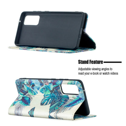 For Samsung Galaxy S20 FE Colored Drawing Pattern Invisible Magnetic Horizontal Flip PU Leather Case with Holder & Card Slots & Wallet(Blue Leaves) by buy2fix