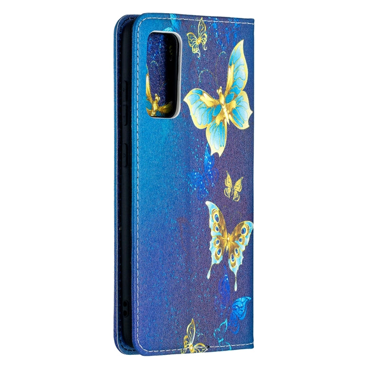 For Samsung Galaxy S20 FE Colored Drawing Pattern Invisible Magnetic Horizontal Flip PU Leather Case with Holder & Card Slots & Wallet(Gold Butterflies) by buy2fix