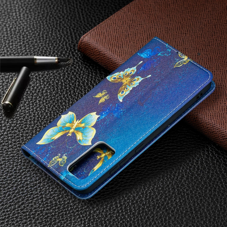 For Samsung Galaxy S20 FE Colored Drawing Pattern Invisible Magnetic Horizontal Flip PU Leather Case with Holder & Card Slots & Wallet(Gold Butterflies) by buy2fix