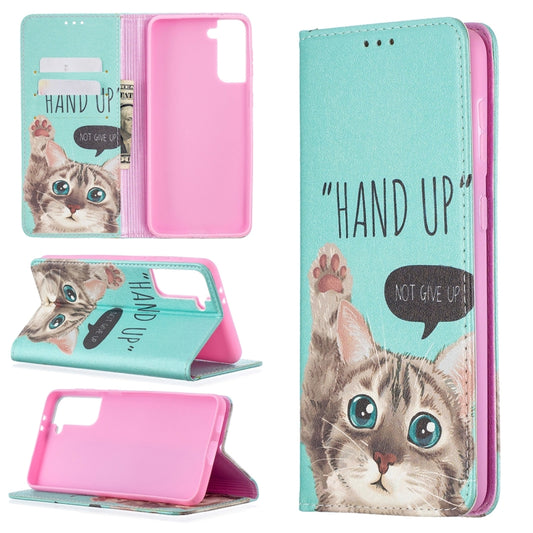 For Samsung Galaxy S21+ 5G Colored Drawing Pattern Invisible Magnetic Horizontal Flip PU Leather Case with Holder & Card Slots & Wallet(Cat) - Galaxy S21+ 5G Cases by buy2fix | Online Shopping UK | buy2fix
