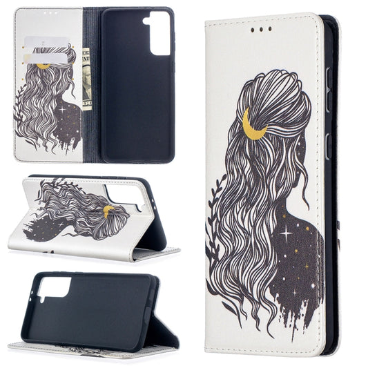 For Samsung Galaxy S21+ 5G Colored Drawing Pattern Invisible Magnetic Horizontal Flip PU Leather Case with Holder & Card Slots & Wallet(Girl) - Galaxy S21+ 5G Cases by buy2fix | Online Shopping UK | buy2fix