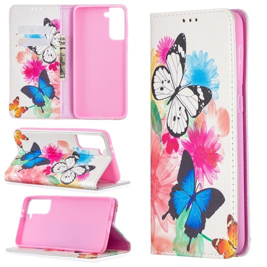 For Samsung Galaxy S21+ 5G Colored Drawing Pattern Invisible Magnetic Horizontal Flip PU Leather Case with Holder & Card Slots & Wallet(Two Butterflies) - Galaxy S21+ 5G Cases by buy2fix | Online Shopping UK | buy2fix