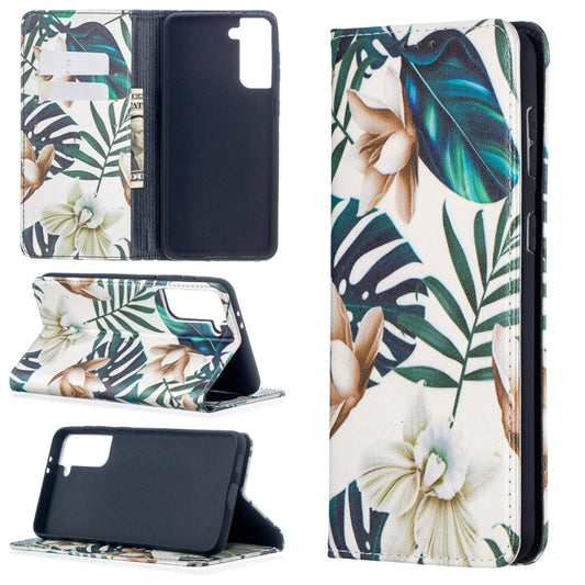 For Samsung Galaxy S21+ 5G Colored Drawing Pattern Invisible Magnetic Horizontal Flip PU Leather Case with Holder & Card Slots & Wallet(Red Leaves) - Galaxy S21+ 5G Cases by buy2fix | Online Shopping UK | buy2fix