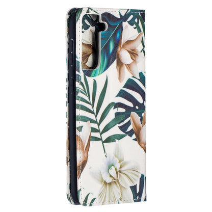 For Samsung Galaxy S21+ 5G Colored Drawing Pattern Invisible Magnetic Horizontal Flip PU Leather Case with Holder & Card Slots & Wallet(Red Leaves) - Galaxy S21+ 5G Cases by buy2fix | Online Shopping UK | buy2fix