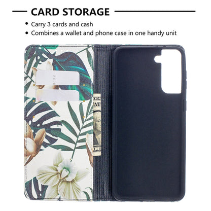 For Samsung Galaxy S21+ 5G Colored Drawing Pattern Invisible Magnetic Horizontal Flip PU Leather Case with Holder & Card Slots & Wallet(Red Leaves) - Galaxy S21+ 5G Cases by buy2fix | Online Shopping UK | buy2fix