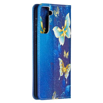 For Samsung Galaxy S21+ 5G Colored Drawing Pattern Invisible Magnetic Horizontal Flip PU Leather Case with Holder & Card Slots & Wallet(Gold Butterflies) - Galaxy S21+ 5G Cases by buy2fix | Online Shopping UK | buy2fix