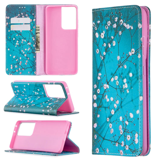 For Samsung Galaxy S21 Ultra 5G Colored Drawing Pattern Invisible Magnetic Horizontal Flip PU Leather Case with Holder & Card Slots & Wallet(Plum Blossom) - Galaxy S21 Ultra 5G Cases by buy2fix | Online Shopping UK | buy2fix
