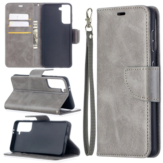 For Samsung Galaxy S21 5G Lambskin Texture Pure Color Horizontal Flip PU Leather Case with Holder & Card Slots & Wallet & Lanyard(Grey) - Galaxy S21 5G Cases by buy2fix | Online Shopping UK | buy2fix