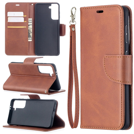 For Samsung Galaxy S21 5G Lambskin Texture Pure Color Horizontal Flip PU Leather Case with Holder & Card Slots & Wallet & Lanyard(Brown) - Galaxy S21 5G Cases by buy2fix | Online Shopping UK | buy2fix