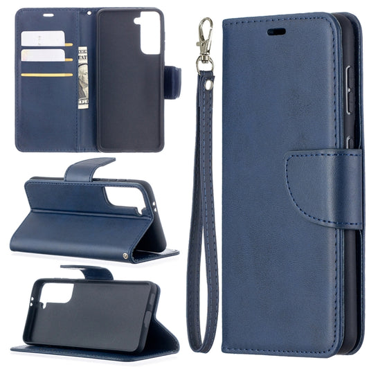 For Samsung Galaxy S21 5G Lambskin Texture Pure Color Horizontal Flip PU Leather Case with Holder & Card Slots & Wallet & Lanyard(Blue) - Galaxy S21 5G Cases by buy2fix | Online Shopping UK | buy2fix