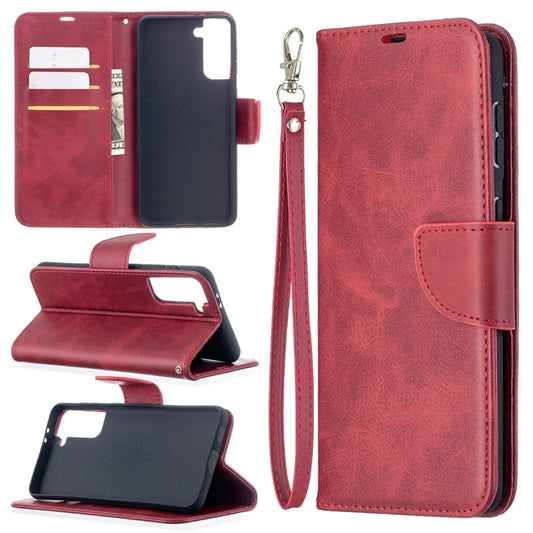 For Samsung Galaxy S21+ 5G Lambskin Texture Pure Color Horizontal Flip PU Leather Case with Holder & Card Slots & Wallet & Lanyard(Red) - Galaxy S21+ 5G Cases by buy2fix | Online Shopping UK | buy2fix