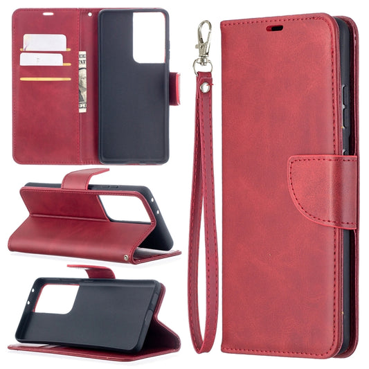 For Samsung Galaxy S21 Ultra 5G Lambskin Texture Pure Color Horizontal Flip PU Leather Case with Holder & Card Slots & Wallet & Lanyard(Red) - Galaxy S21 Ultra 5G Cases by buy2fix | Online Shopping UK | buy2fix