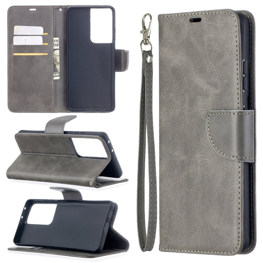 For Samsung Galaxy S21 Ultra 5G Lambskin Texture Pure Color Horizontal Flip PU Leather Case with Holder & Card Slots & Wallet & Lanyard(Grey) - Galaxy S21 Ultra 5G Cases by buy2fix | Online Shopping UK | buy2fix