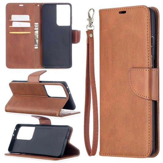 For Samsung Galaxy S21 Ultra 5G Lambskin Texture Pure Color Horizontal Flip PU Leather Case with Holder & Card Slots & Wallet & Lanyard(Brown) - Galaxy S21 Ultra 5G Cases by buy2fix | Online Shopping UK | buy2fix
