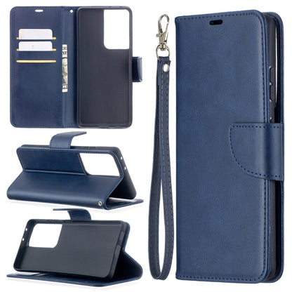 For Samsung Galaxy S21 Ultra 5G Lambskin Texture Pure Color Horizontal Flip PU Leather Case with Holder & Card Slots & Wallet & Lanyard(Blue) - Galaxy S21 Ultra 5G Cases by buy2fix | Online Shopping UK | buy2fix