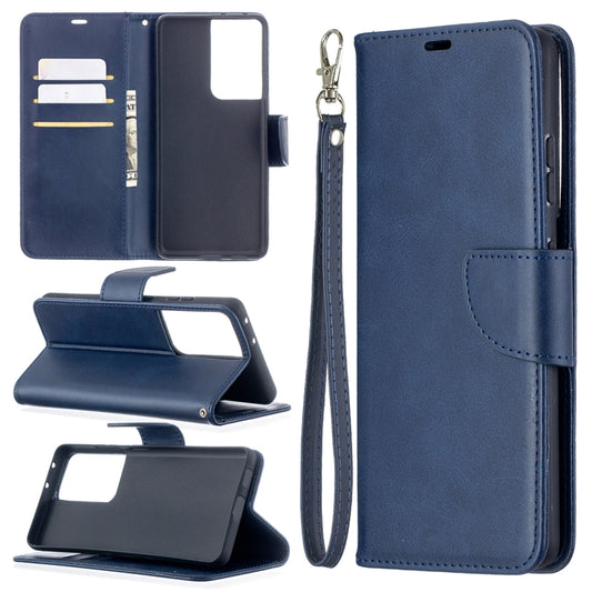 For Samsung Galaxy S21 Ultra 5G Lambskin Texture Pure Color Horizontal Flip PU Leather Case with Holder & Card Slots & Wallet & Lanyard(Blue) - Galaxy S21 Ultra 5G Cases by buy2fix | Online Shopping UK | buy2fix
