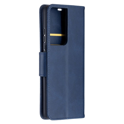 For Samsung Galaxy S21 Ultra 5G Lambskin Texture Pure Color Horizontal Flip PU Leather Case with Holder & Card Slots & Wallet & Lanyard(Blue) - Galaxy S21 Ultra 5G Cases by buy2fix | Online Shopping UK | buy2fix